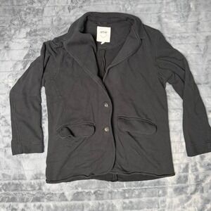 Aerie Womens Black Knit Sweatshirt Blazer Jacket Size Medium Raw Hem Pockets